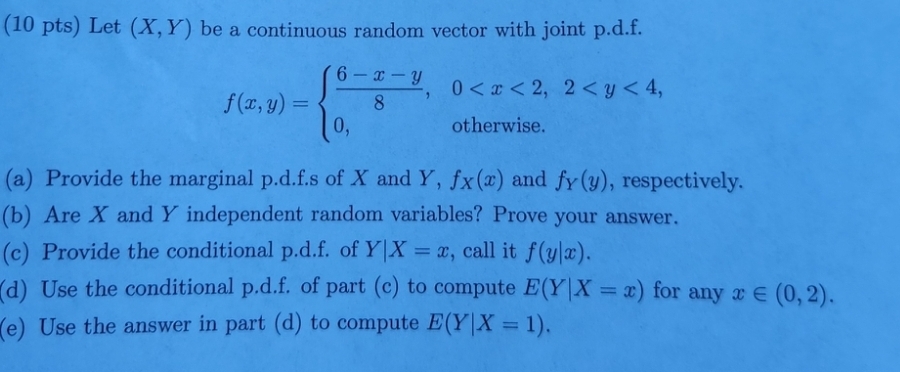 Solved Pts Let X Y Be A Continuous Random Vector Chegg