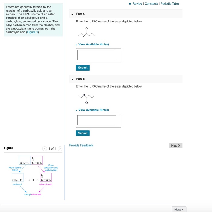 Solved Review I Constants Periodic Table Part A Esters Are Chegg