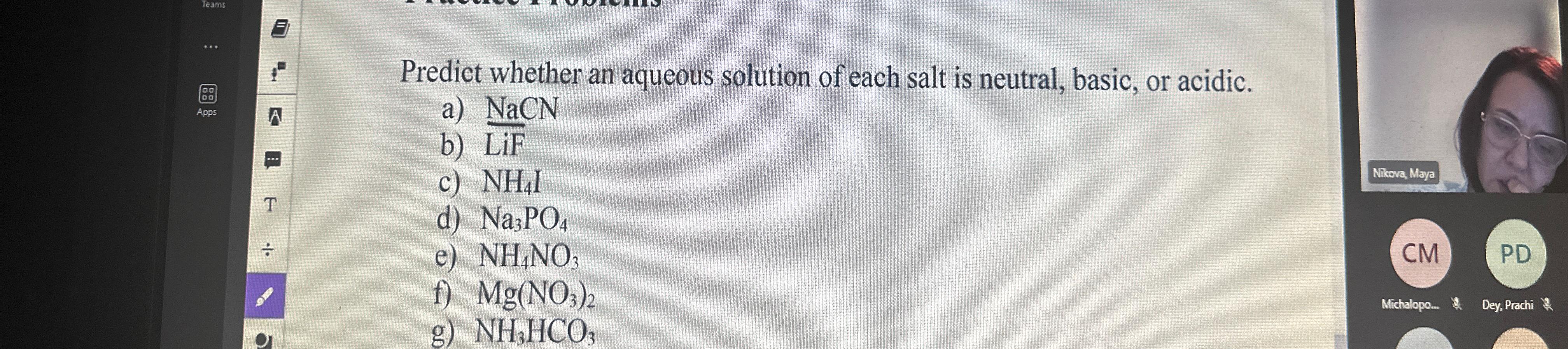 Solved Predict Whether An Aqueous Solution Of Each Salt Is Chegg