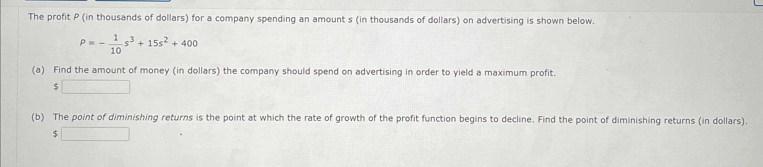 Solved The Profit P In Thousands Of Dollars For A Company Chegg