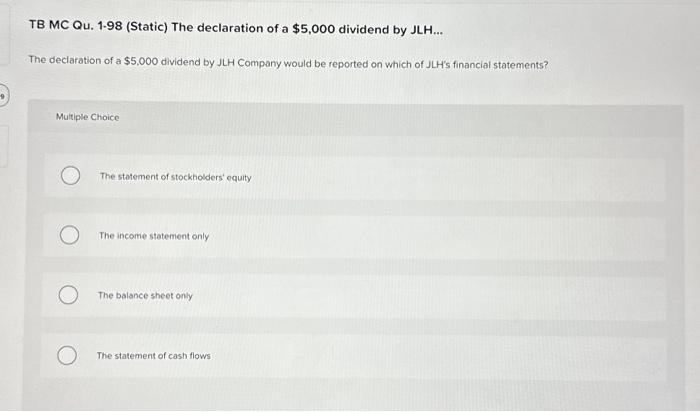 Solved TB MC Qu 1 98 Static The Declaration Of A 5 000 Chegg