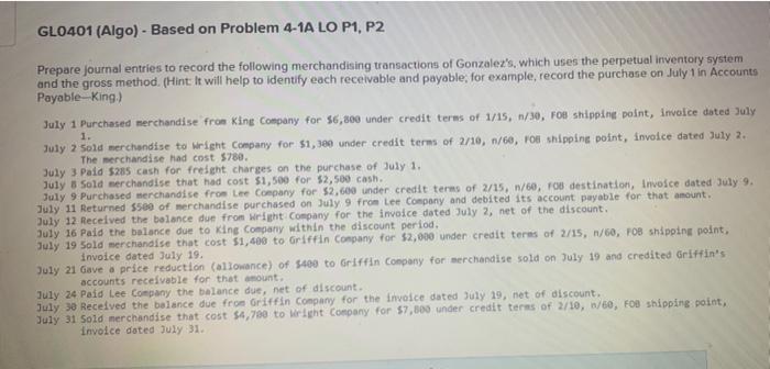 Solved Gl Algo Based On Problem A Lo P P Chegg