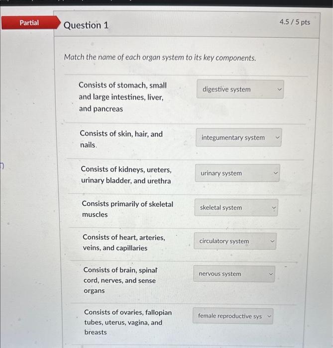 Solved Match The Name Of Each Organ System To Its Key Chegg