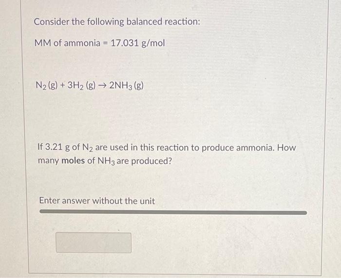 Solved Consider The Following Balanced Reaction Mm Of Chegg