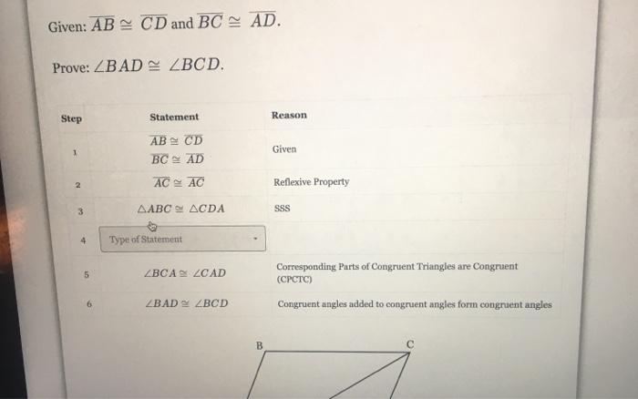 Solved Fill In The Missing Statement And Reason Of The Proof Chegg