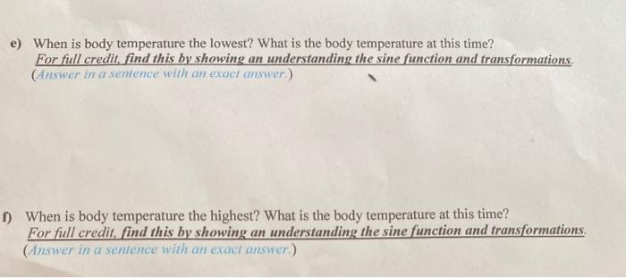 Solved Given The Function How Do I Find What Time Bodys Temp Chegg