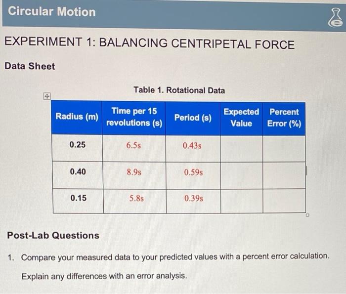 Solved Circular Motion EXPERIMENT 1 BALANCING CENTRIPETAL Chegg