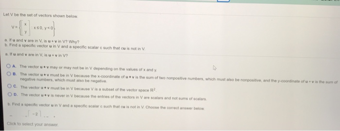 Solved Let V Be The Set Of Vectors Shown Below VE A If U And Chegg