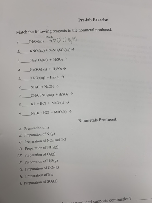 Solved Pre Lab Exercise Match The Following Reagents To The Chegg