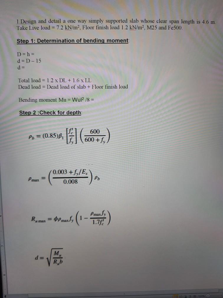 Solved Design And Detail A One Way Simply Supported Slab Chegg