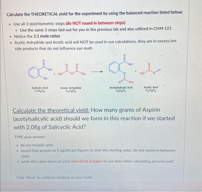 Solved Calculate The THEORETICAL Yield For The Experiment By Chegg