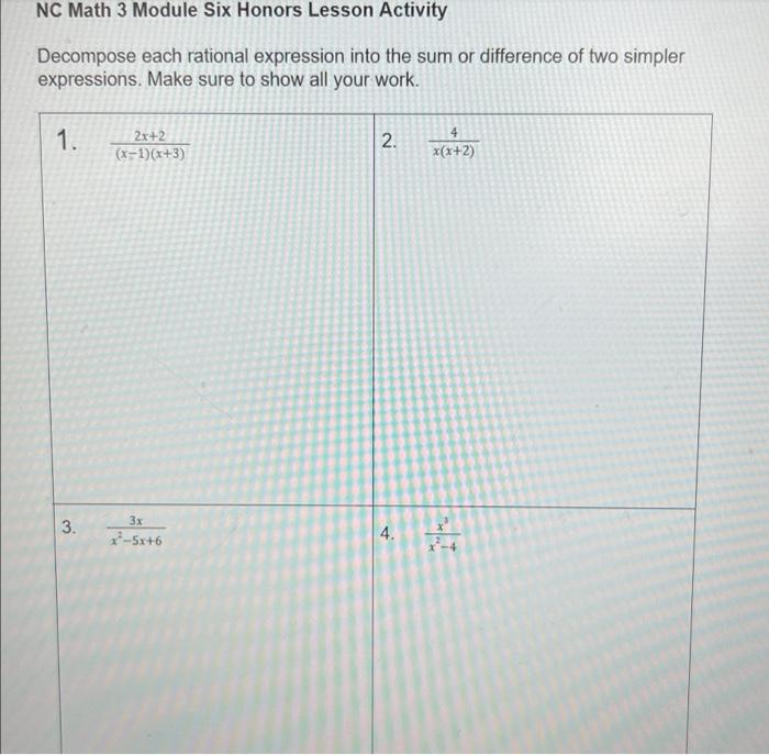 Solved NC Math 3 Module Six Honors Lesson Activity Decompose Chegg