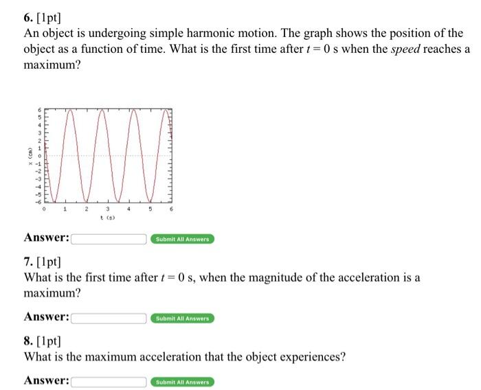 Solved 6 1pt An Object Is Undergoing Simple Harmonic Chegg