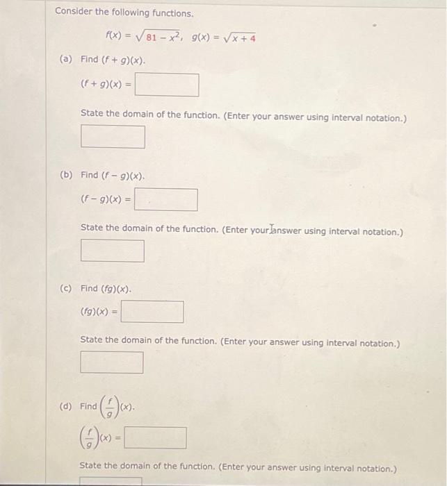 Solved Consider The Following Functions F X X G X X Chegg