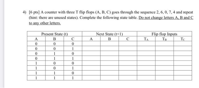 Solved Pts A Counter With Three T Flip Flops A B Chegg