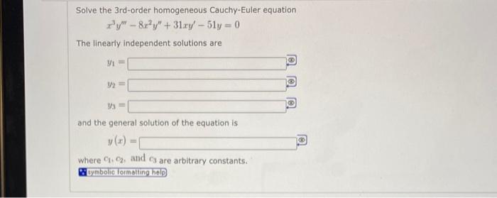 Solved Solve The Nd Order Homogeneous Cauchy Euler Chegg