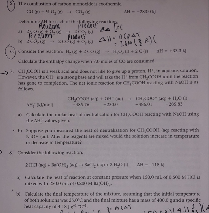 Solved Da The Combustion Of Carbon Monoxide Is Chegg