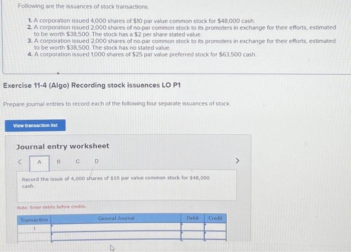 Solved Following Are The Issuances Of Stock Transactions Chegg