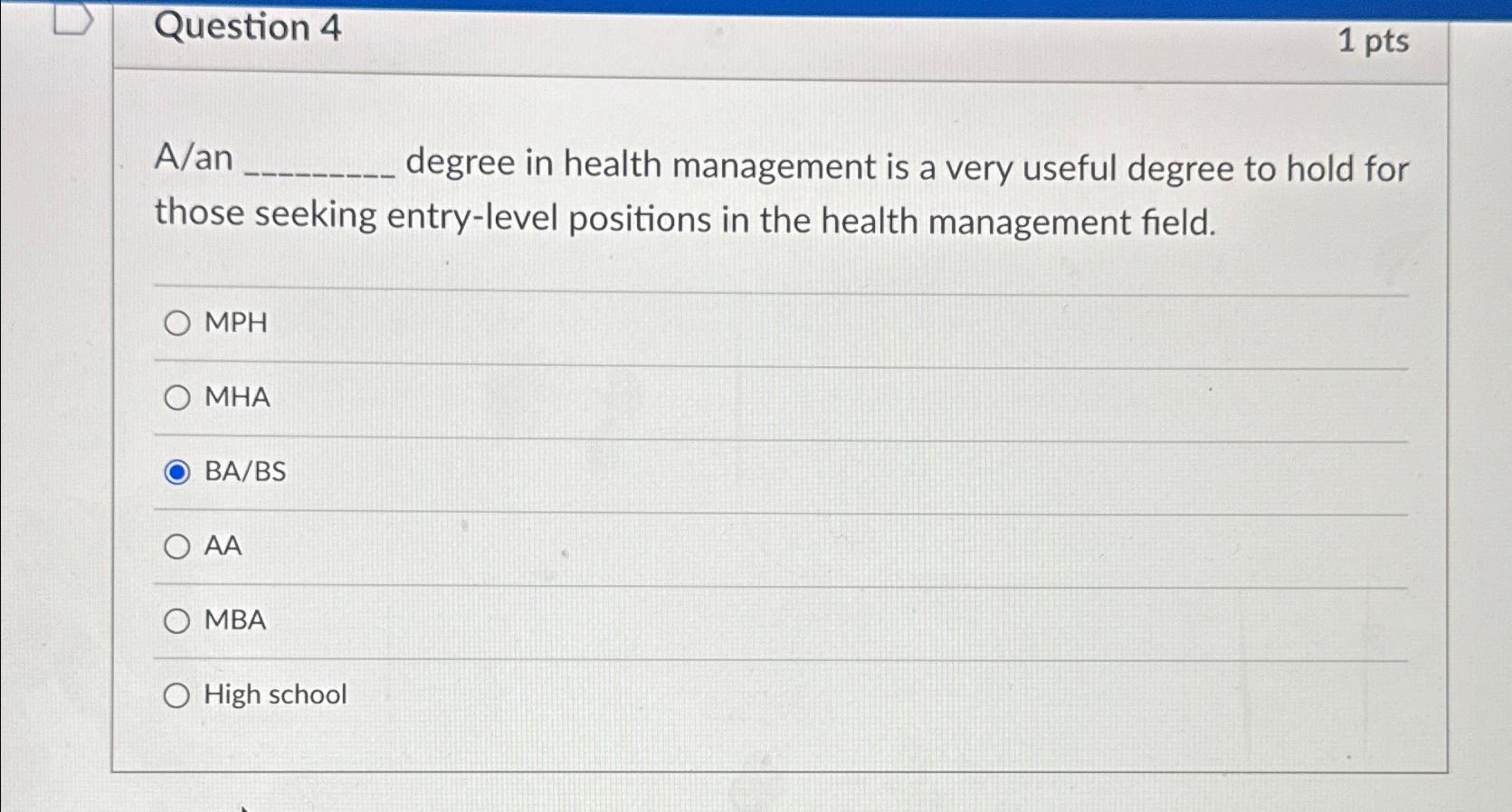 Solved Question Ptsa An Degree In Health Management Is A Chegg