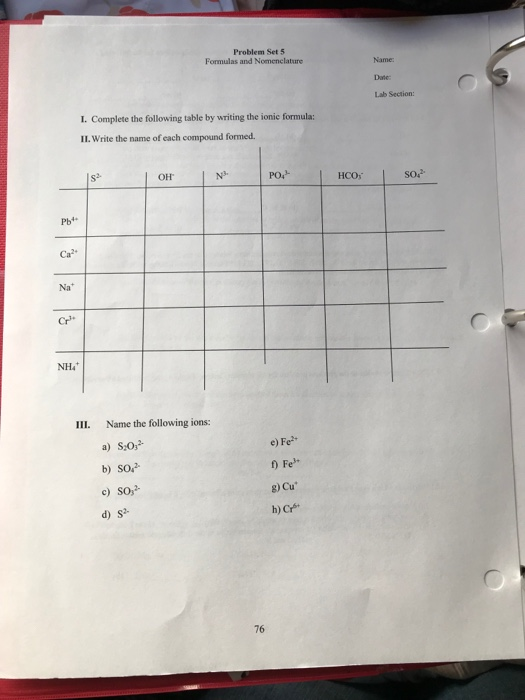 Solved Problem Set Formulas And Nomenclature Name Lab Chegg