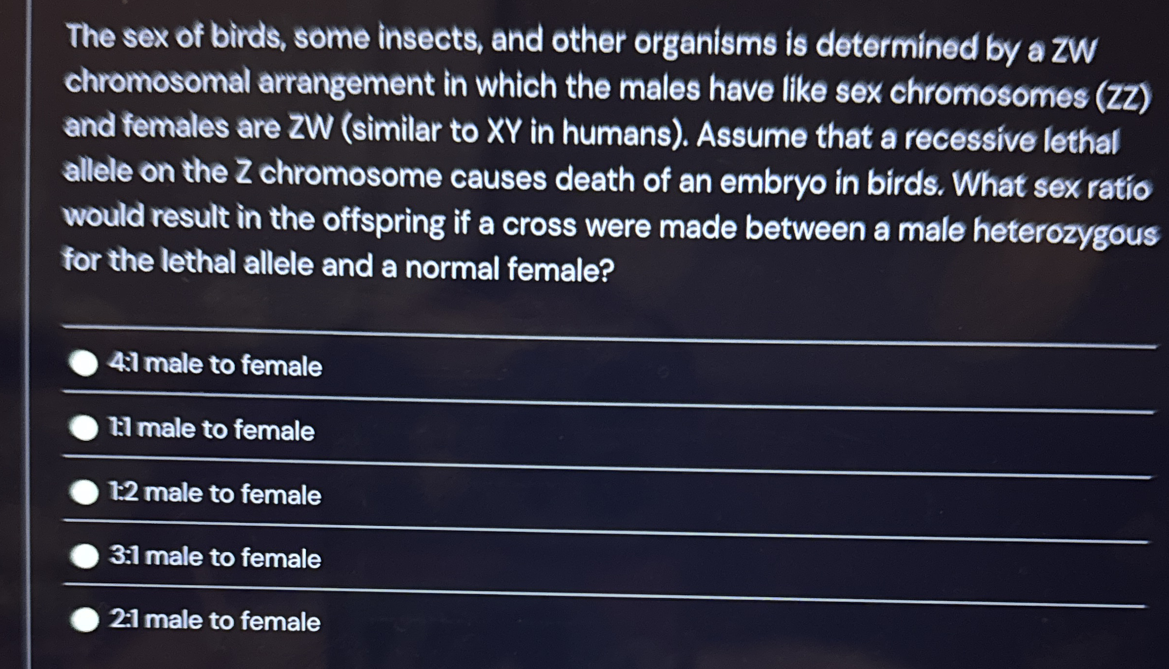 Solved The Sex Of Birds Some Insects And Other Organisms Chegg