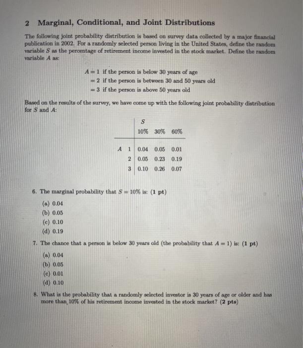 Solved 2 Marginal Conditional And Joint Distributions The Chegg