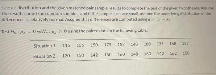 Solved Use A T Distribution And The Given Matched Pair Chegg