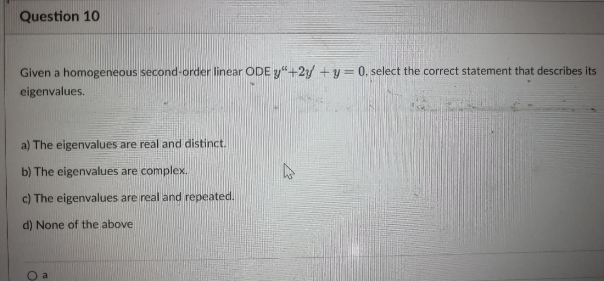 Solved Given A Homogeneous Second Order Linear ODE Chegg