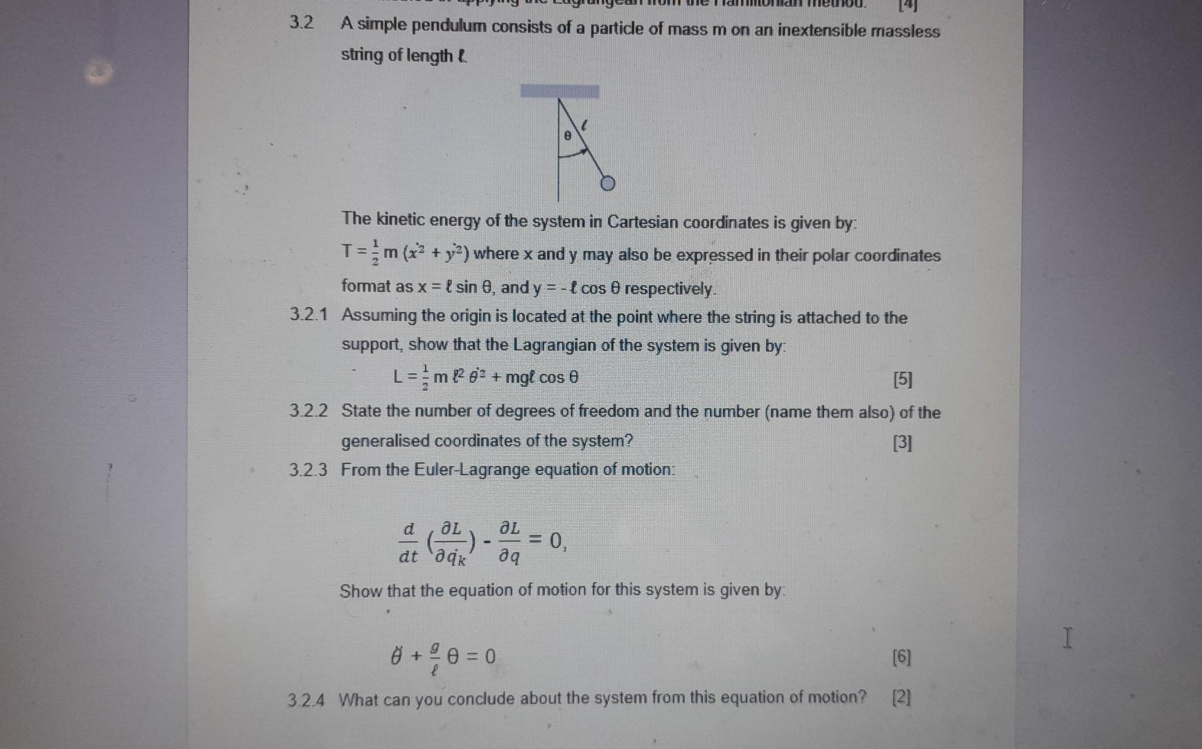 Solved A Simple Pendulum Consists Of A Particle Of Mass Chegg