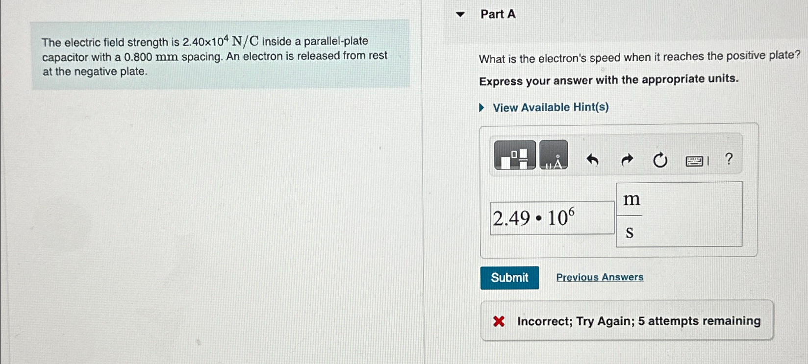 Solved Part Athe Electric Field Strength Is Nc Chegg