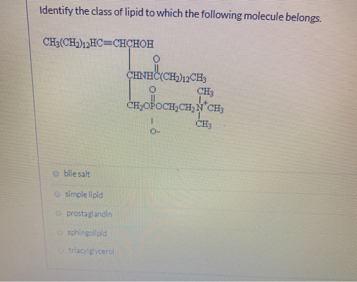 Solved Identify The Class Of Lipid To Which The Following Chegg