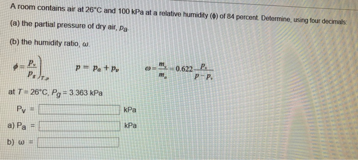 Solved A Room Contains Air At C And Kpa At A Relative Chegg