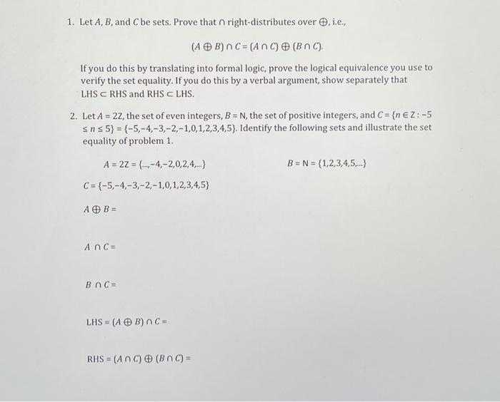 Solved 1 Let A B And C Be Sets Prove That Chegg