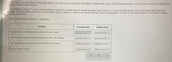 Solved Four Liquids Are Described In The Table Below Use Chegg