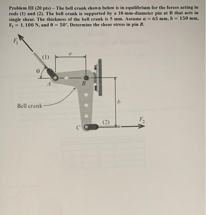 Solved Problem III 20 Pts The Bell Crank Shown Below Is Chegg