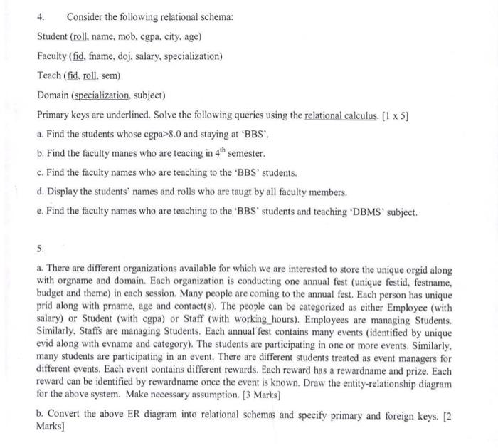 Solved Consider The Following Relational Schema Stud