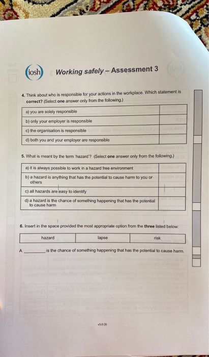 Solved Working Safely Assessment Total Marks Name Date Chegg