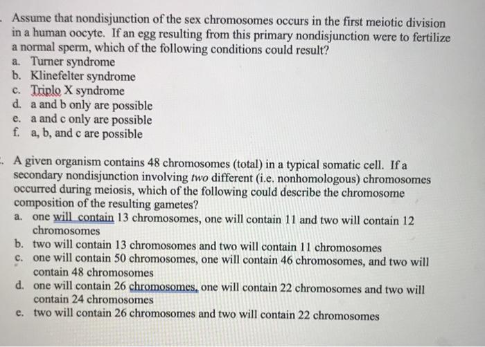 Solved Assume That Nondisjunction Of The Sex Chromosomes Chegg