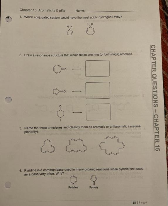 Solved Chapter 15 Aromaticity Pka Name 1 Which Chegg