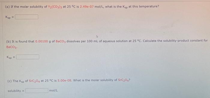 Solved A If The Molar Solubility Of Y Co At C Is Chegg