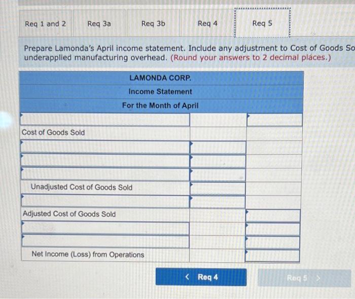 Solved Lamonda Corp Uses A Job Order Cost System On April Chegg