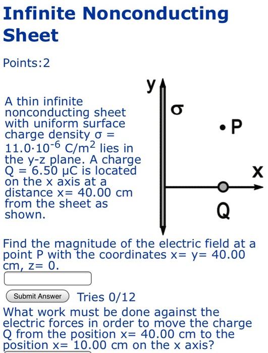 Solved Infinite Nonconducting Sheet Points 2 P Y A Thin Chegg