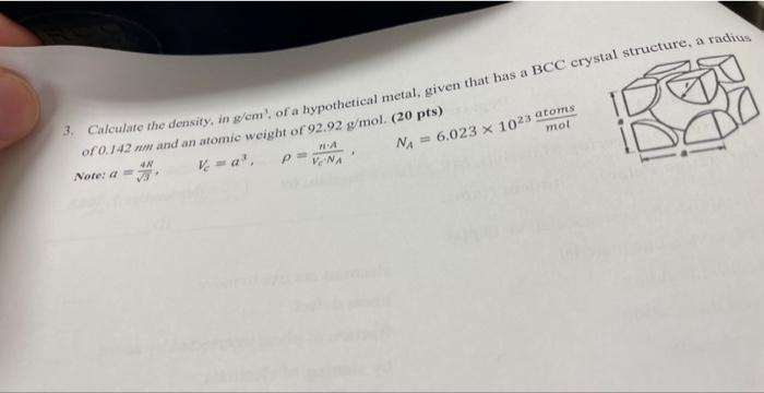 Solved Calculate The Density In G Cm Of A Hypothetical Chegg