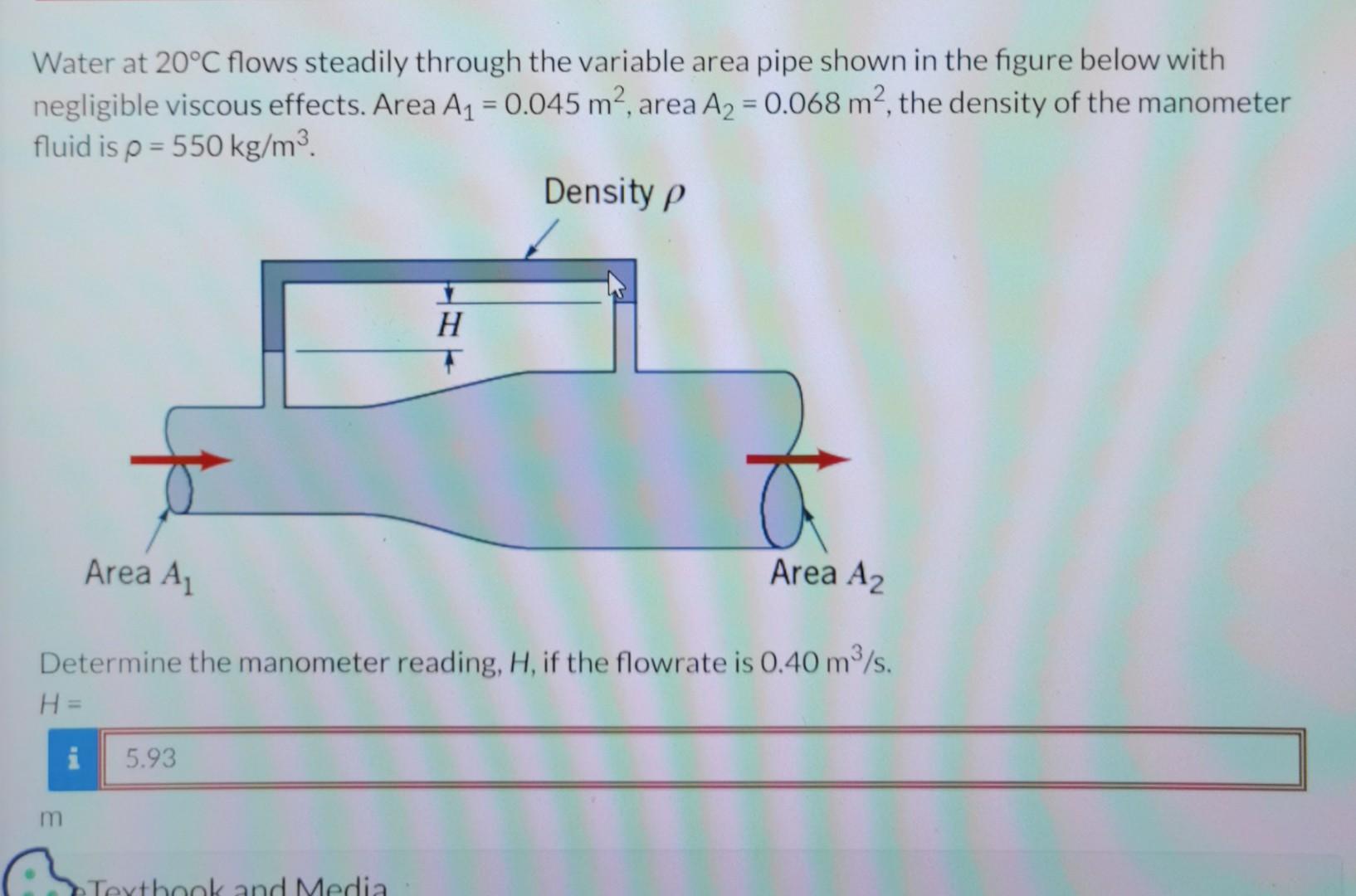 Solved Water At 20C Flows Steadily Through The Variable Chegg