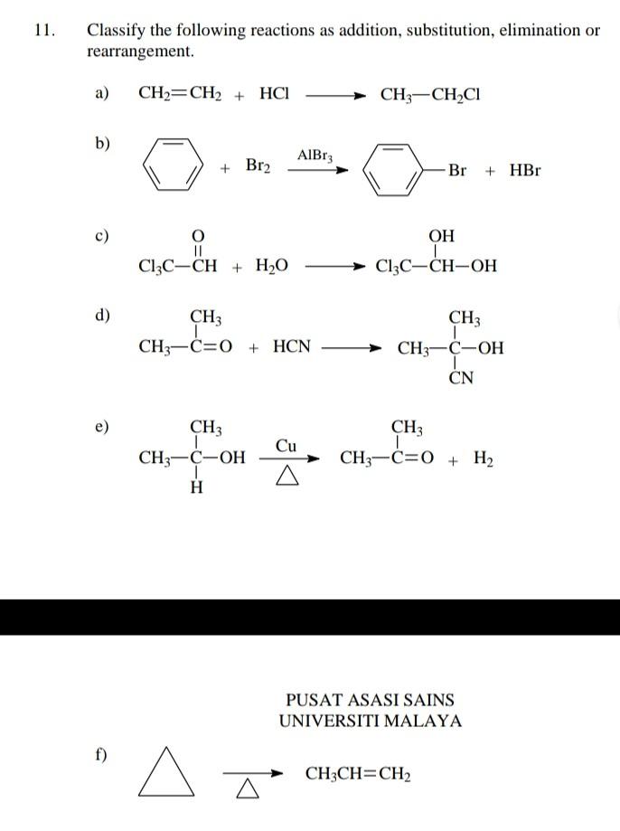 Solved 1 Classify The Following Reactions As Addition Chegg