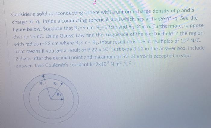 Solved Consider A Solid Nonconducting Sphere With A Uniform Chegg