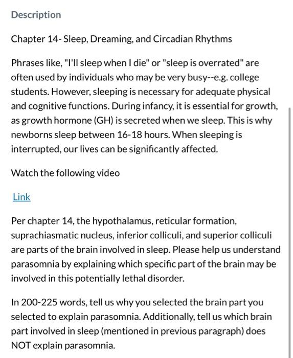 Solved Description Chapter Sleep Dreaming And Chegg