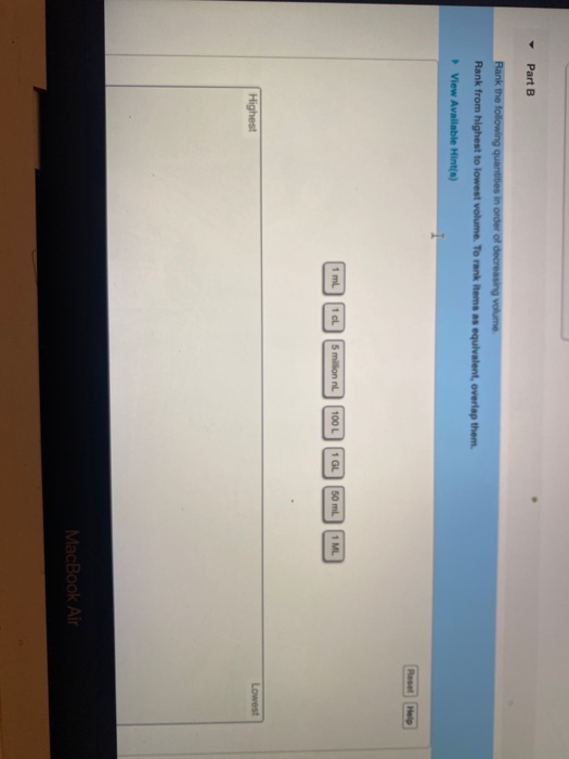 Solved Part B Rank The Following Quantities In Order Of Chegg