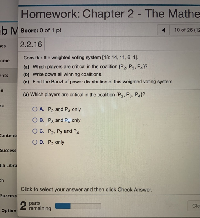 Solved B Homework Chapter 2 The Mathe Score 0 Of 1 Pt Chegg