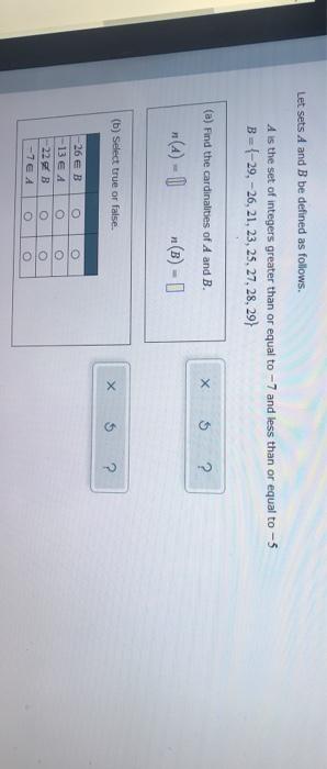 Solved Let Sets A And B Be Defined As Follows A Is The Set Chegg